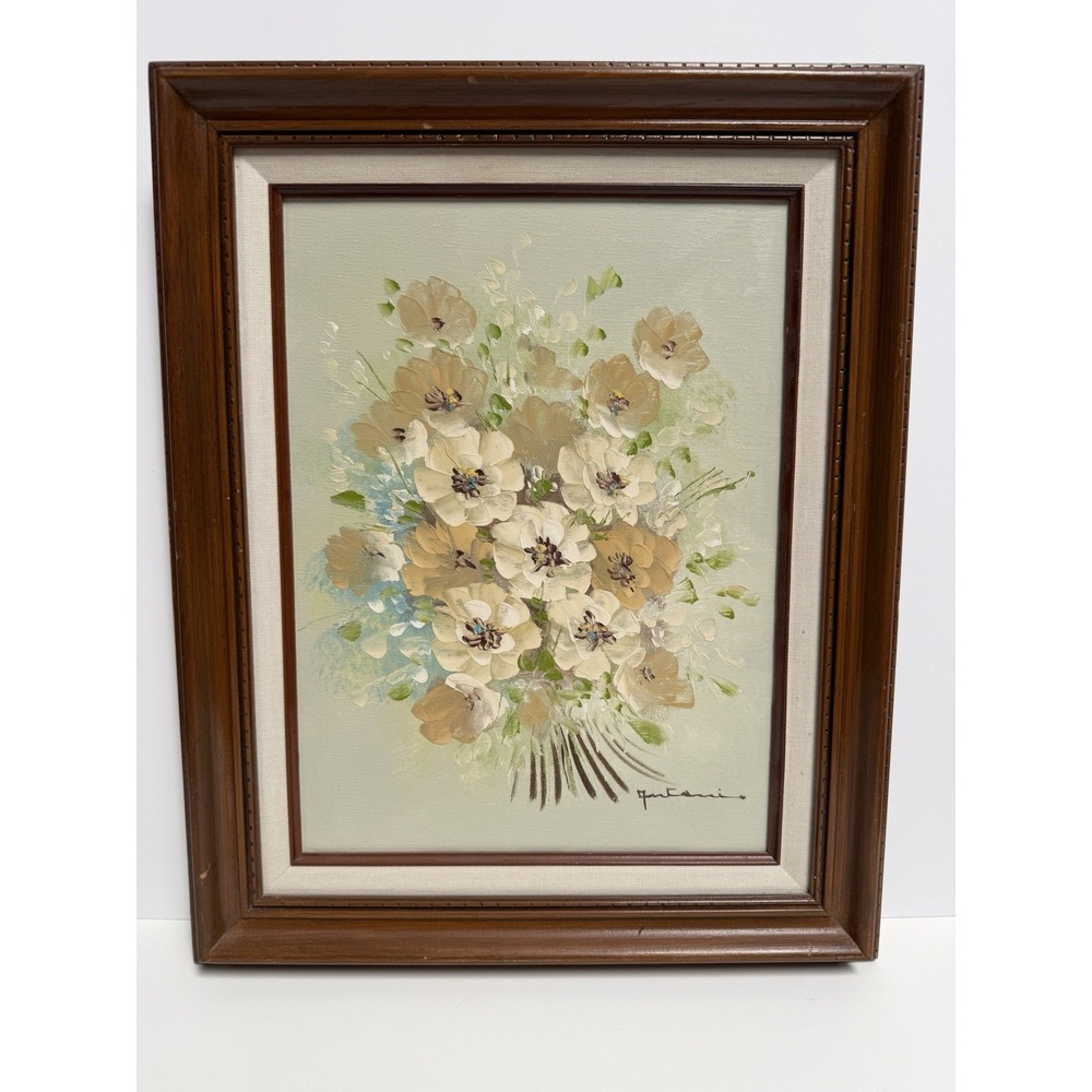 Signed Original Oil‎ Painting Floral Bouquet 21x17 Framed Vintage